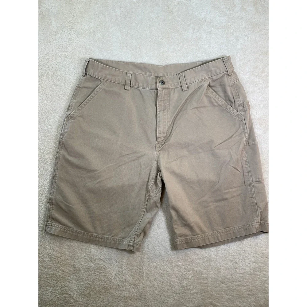 Duluth Trading Co Mens 40 Khaki Tan Cotton Canvas Carpenter Utility Work Shorts